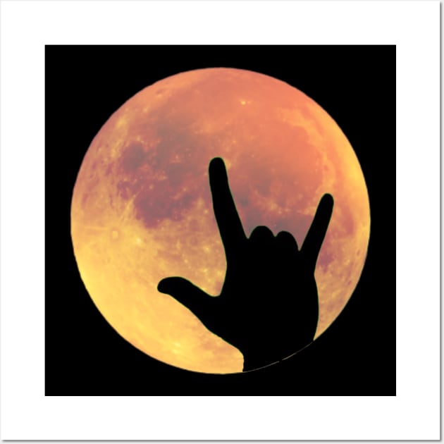 Full Moon with I Love You ASL Sign Language Hands Silhouette Wall Art by Apathecary